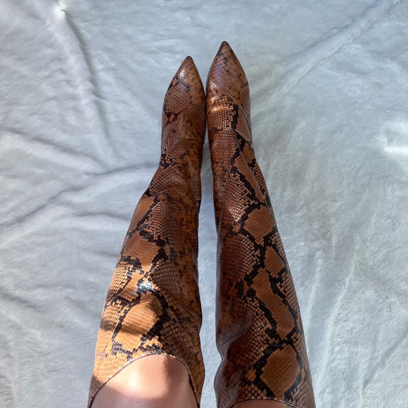 Luca Valentini Made in Italy Brown Camel Reptile OTK Over The Knee Boots 40 - Picture 4 of 17